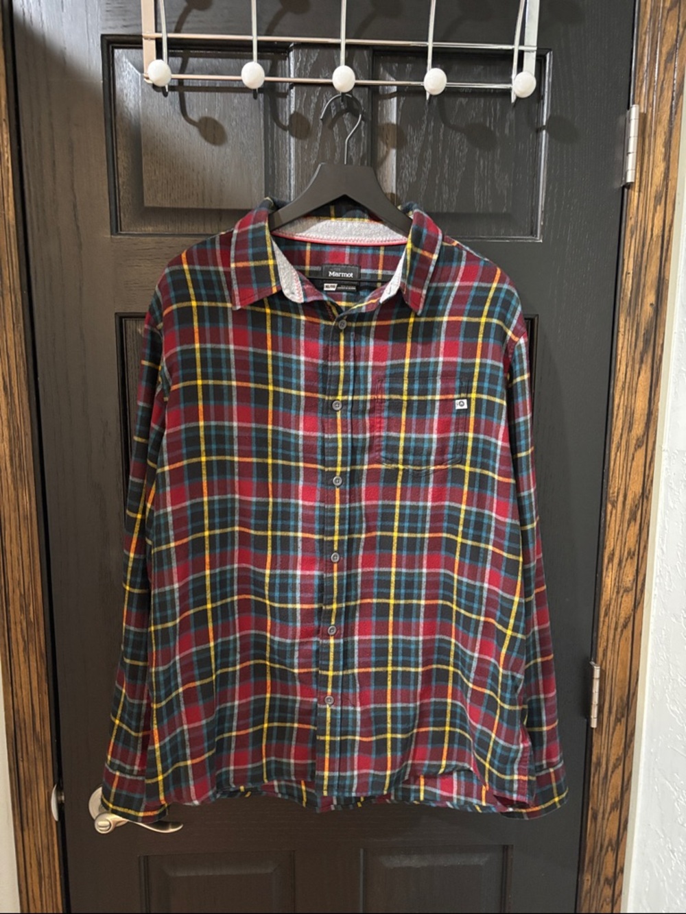 Marmot Red, Green & Yellow Plaid Flannel Shirt